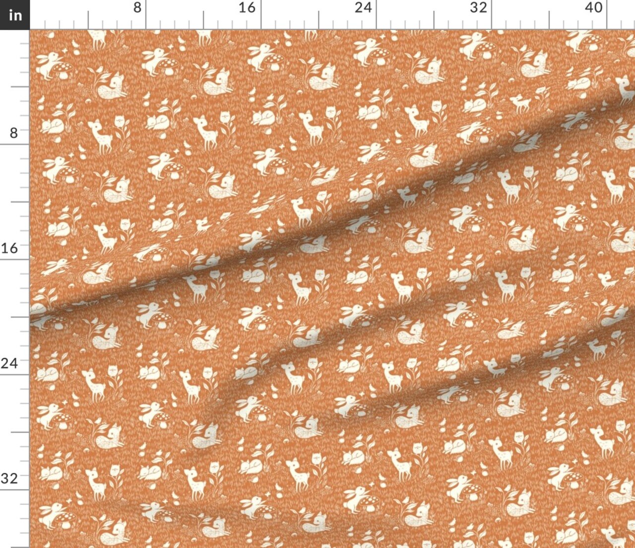Woodland Animal Forest Babies Pumpkin Orange Whimsical Fun Cute Happy Cheerful Custom Printed Fabric by Spoonflower Various Fabrics by the Yard or Fat Quarter